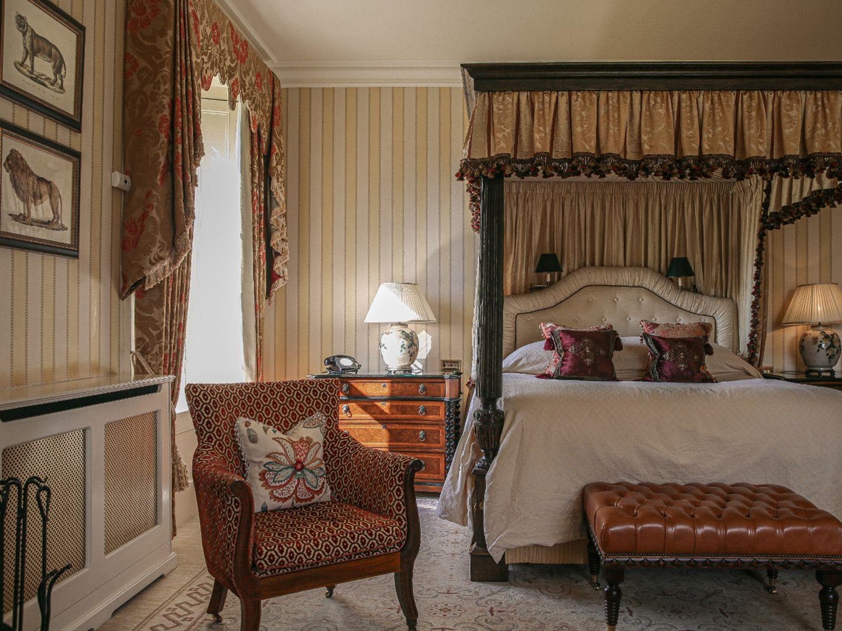 Comfortable guest room at Lucknam Park hotel in the Cotswolds England