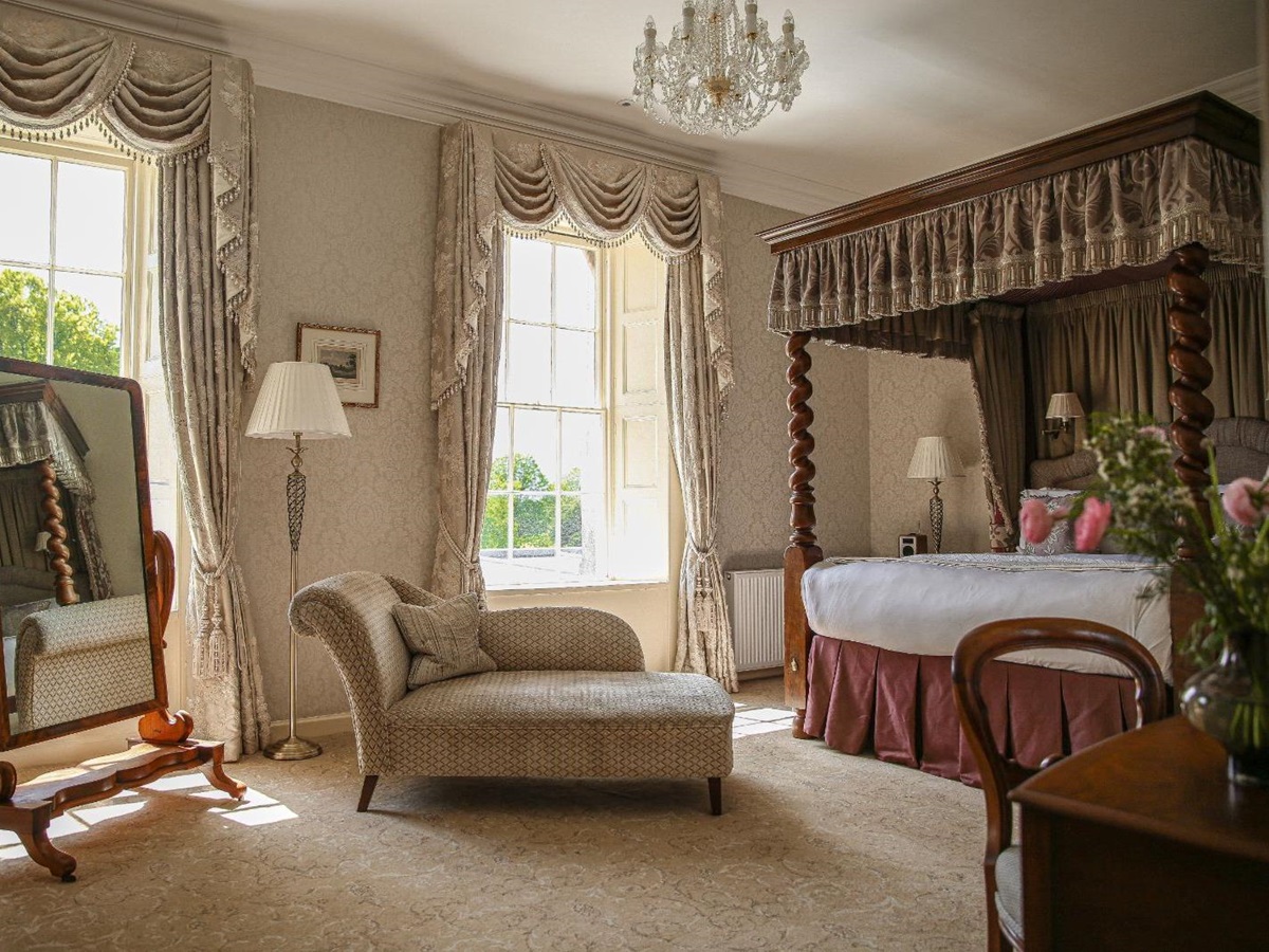 Spacious guest suite at Lucknam Park hotel in the Cotswolds England