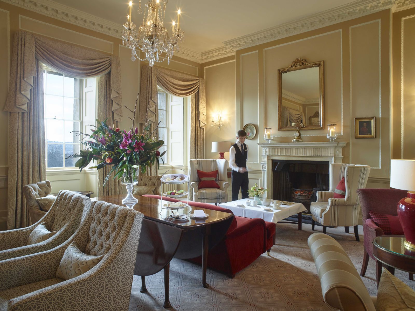 Drawing room and afternoon tea at the Royal Crescent Hotel in Bath