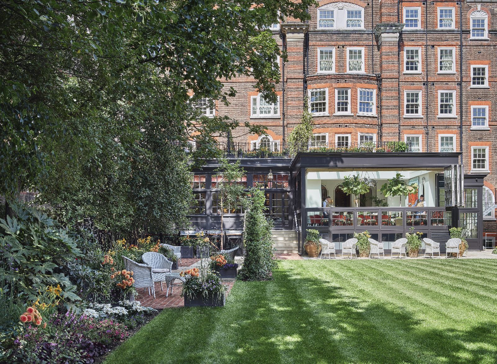 Lawn and gardens at The Goring hotel in London England