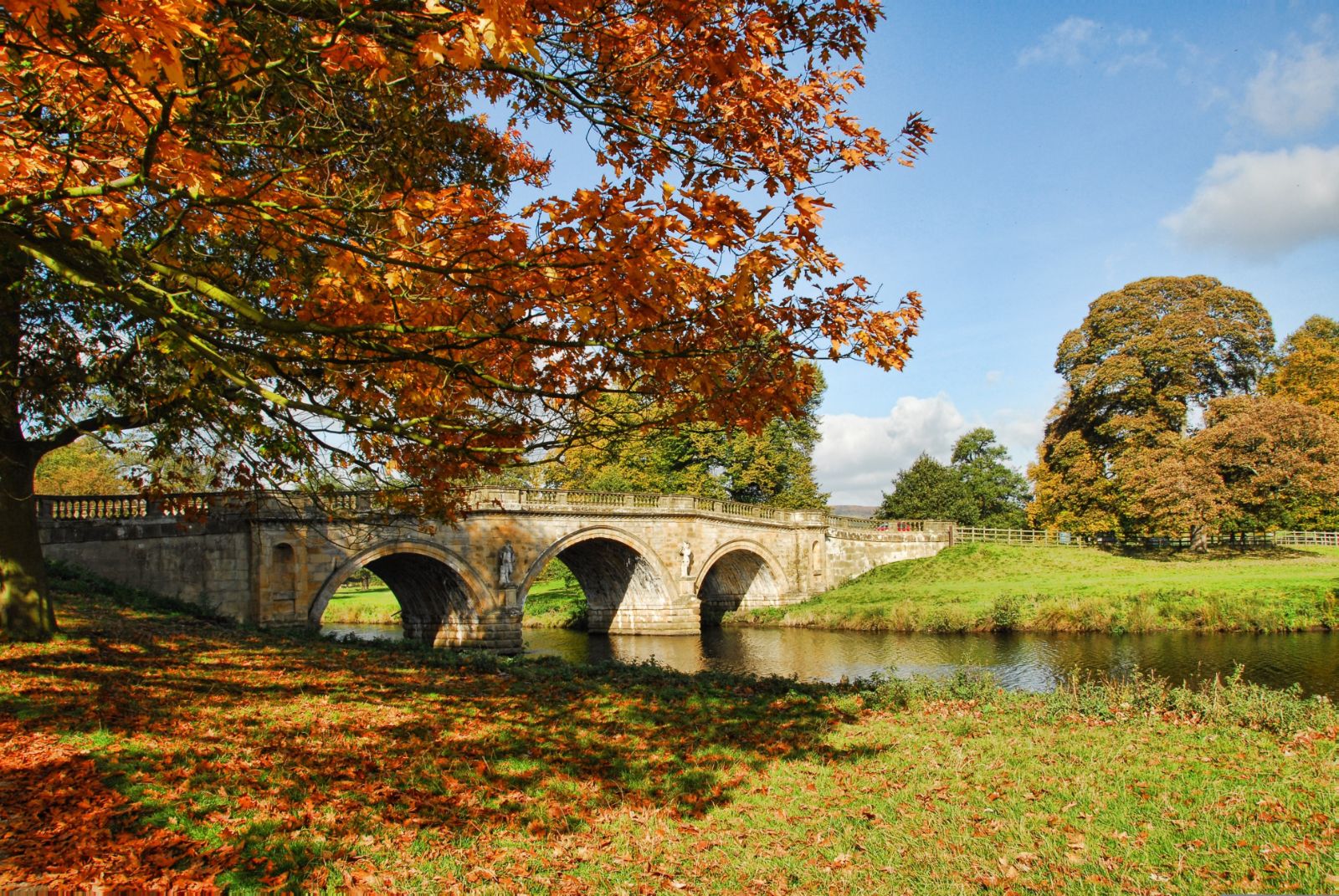 Chatsworth Bridge in Derbyshire pictured in Autumn time
