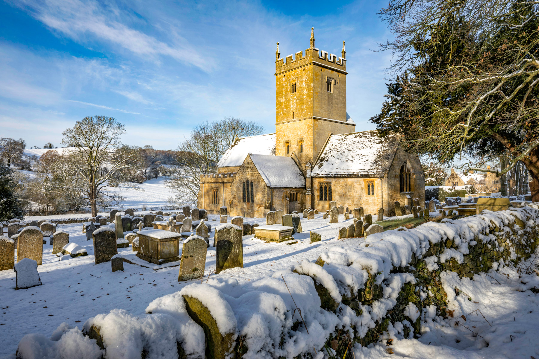A church in the Cotswolds during winter