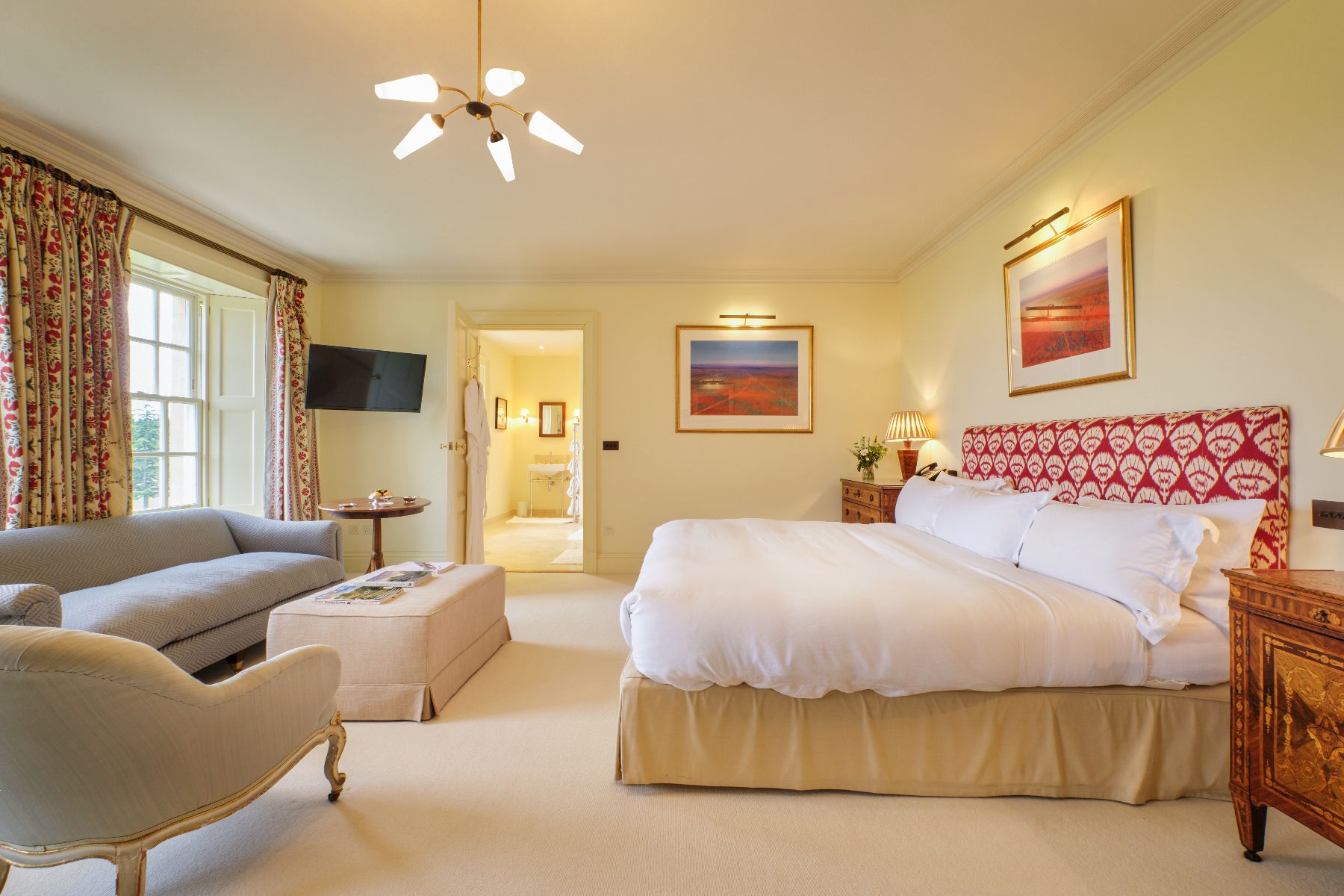 Master bedroom at Cirencester Park in the Cotswolds, United Kingdom