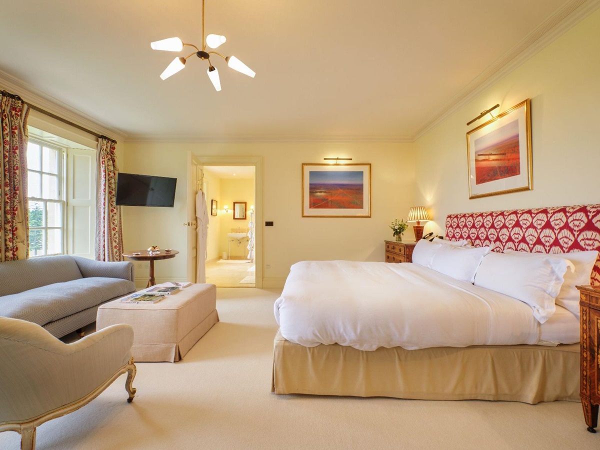 Master bedroom at Cirencester Park in the Cotswolds, United Kingdom