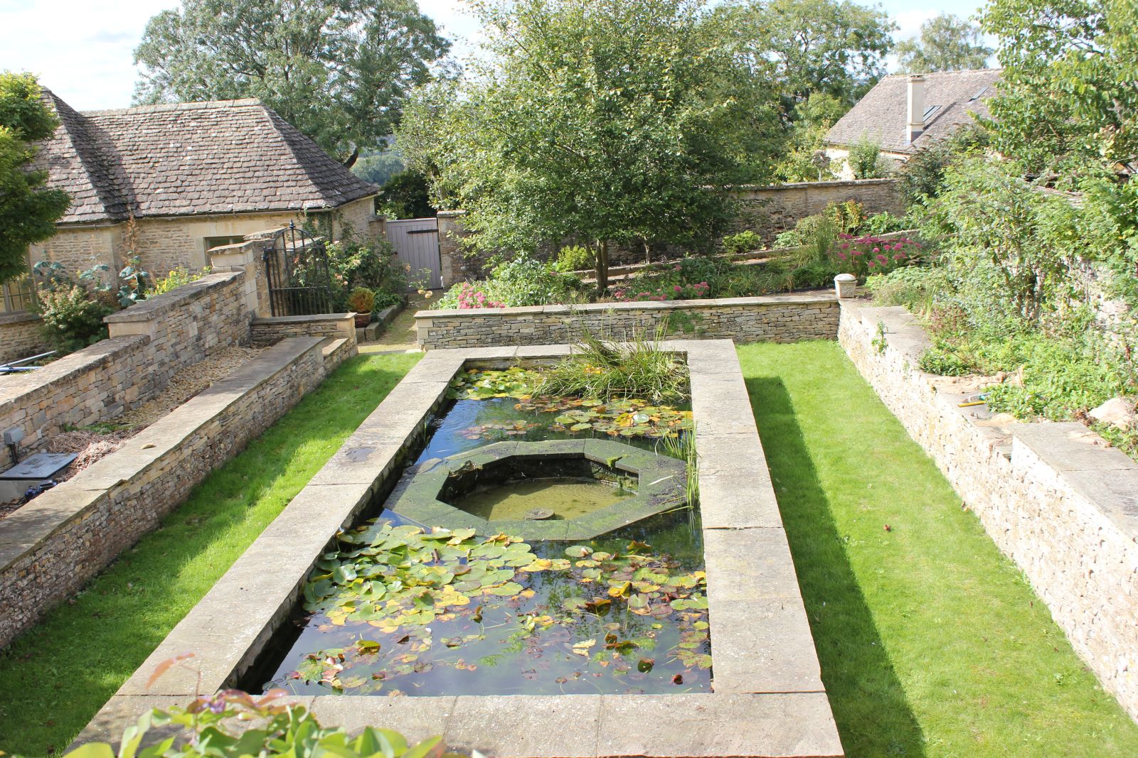 The water feature at Manor in the Rissingtons in the Cotswolds