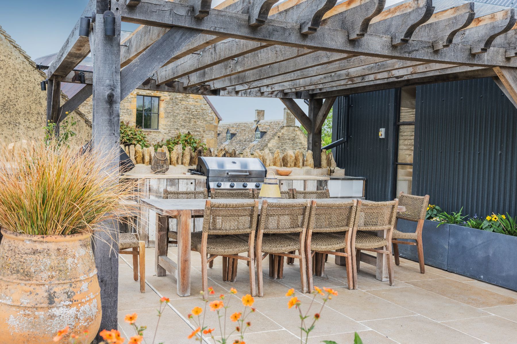 Outdoor dining at Oddington Farm in the Cotswolds, United Kingdom