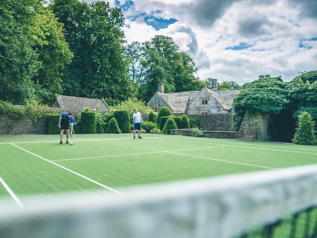 Tennis court at Temple Guiting Manor in the Cotswolds, England