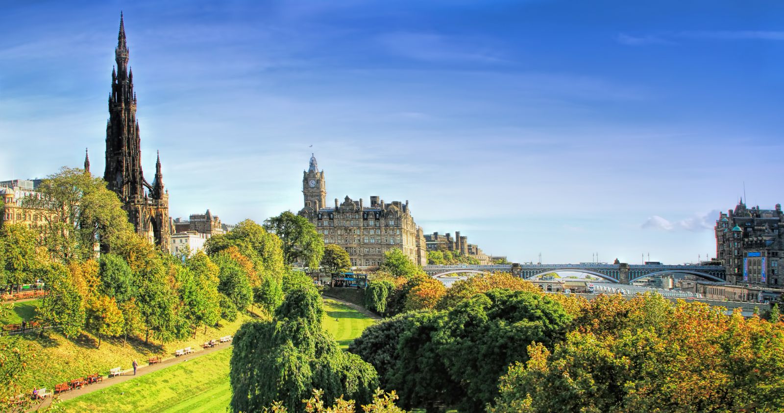 The view from Princes Street Gardens in Edinburgh, Scotland