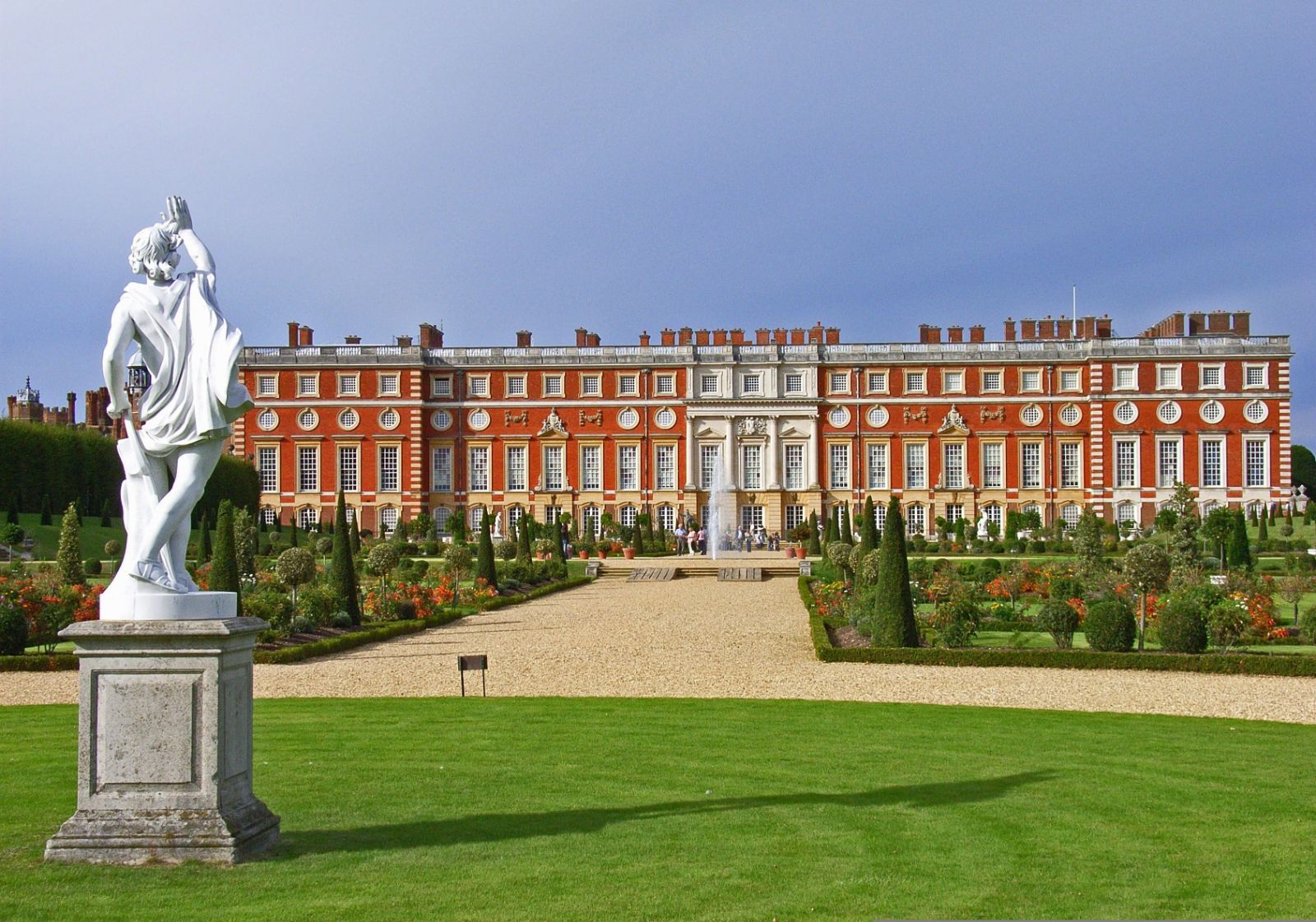 Exterior lawns of Hampton Court in London, England