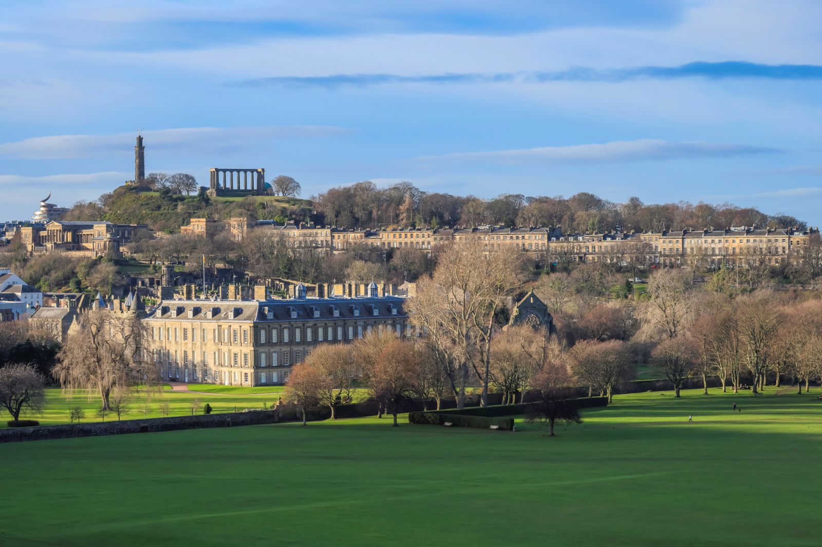 Exterior and landscape view of Holroodhouse Park in Edinburgh, Scotland