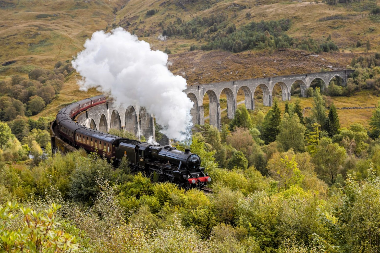 Steam train in the highlands of Scotland