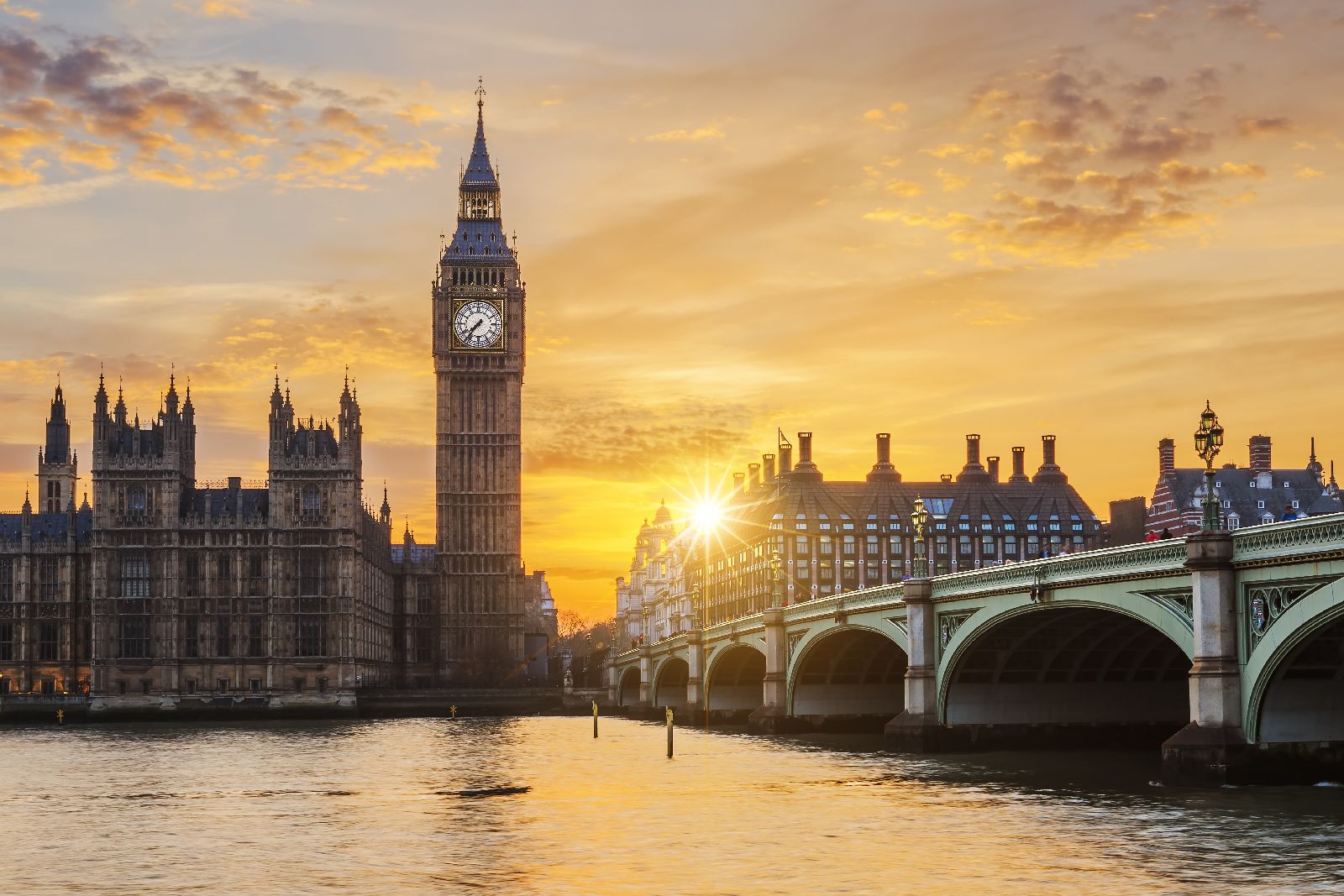 Westminster and the River Thames in London at sunset