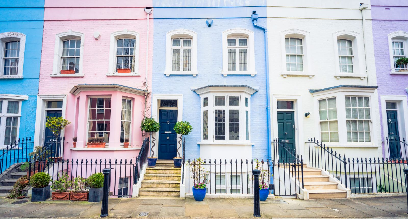 Colourful row of houses in Chelsea, London