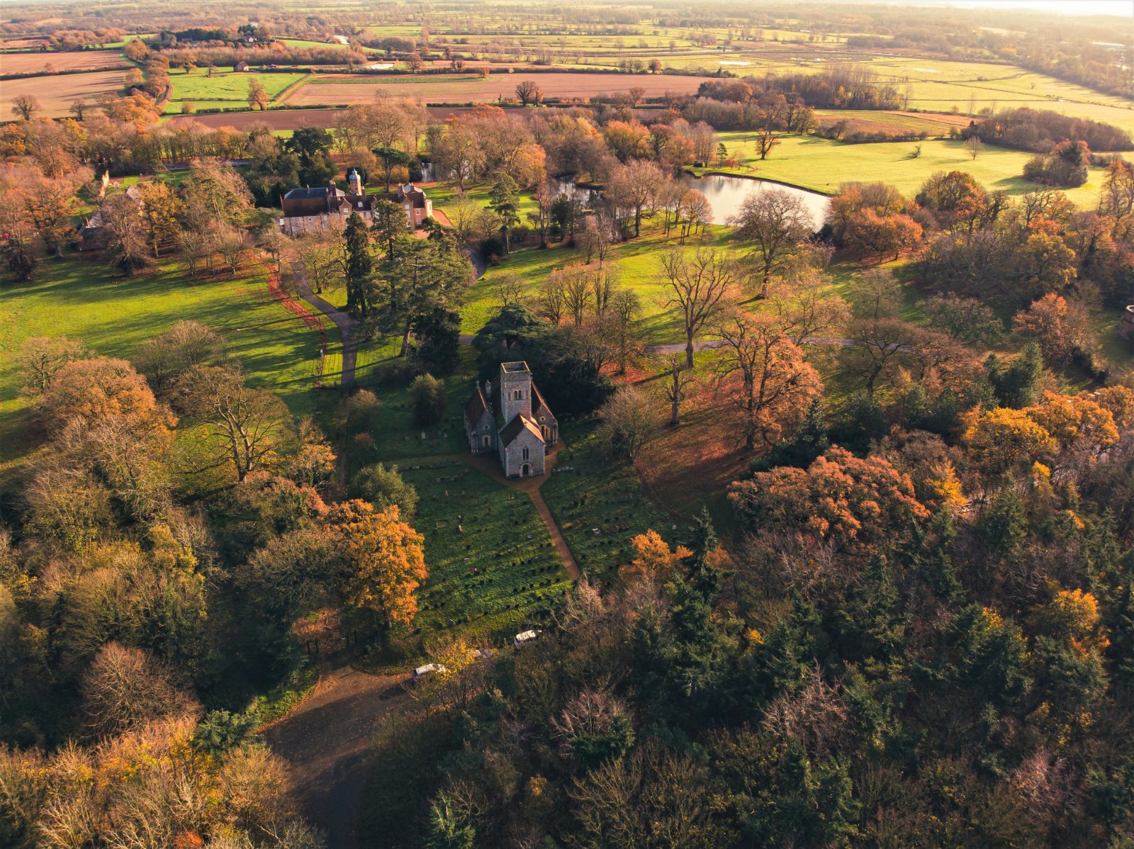 Aerial view of the Norfolk countryside in the United Kingdom