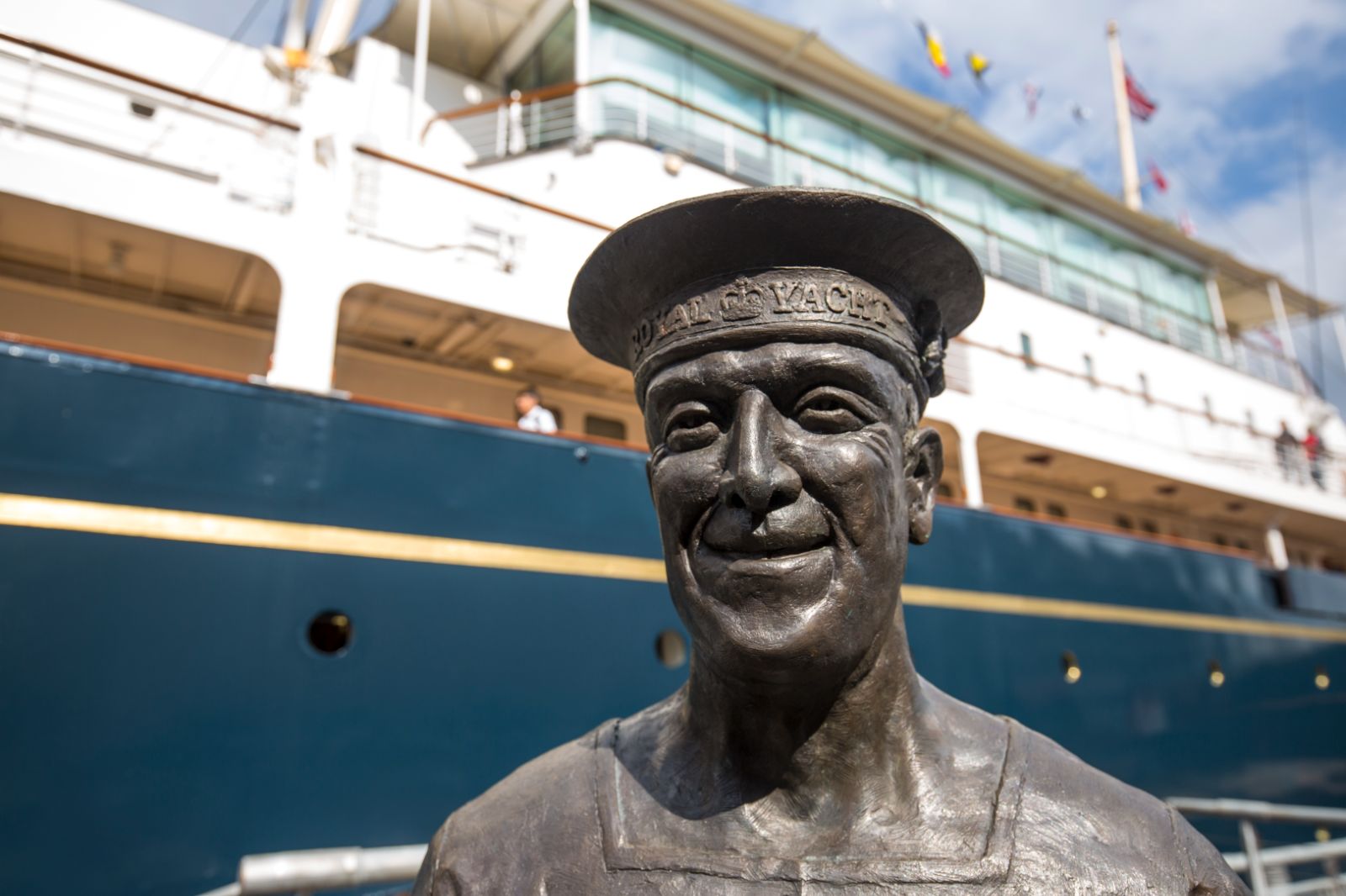 Statue outside the Royal Yacht Britannia in Edinburgh, Scotland