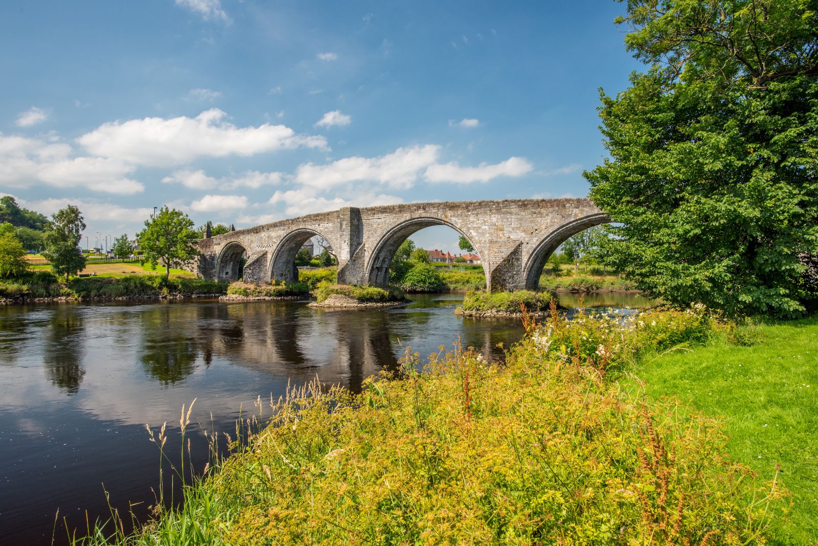 Stirling bridge in Scotland reflected on the river