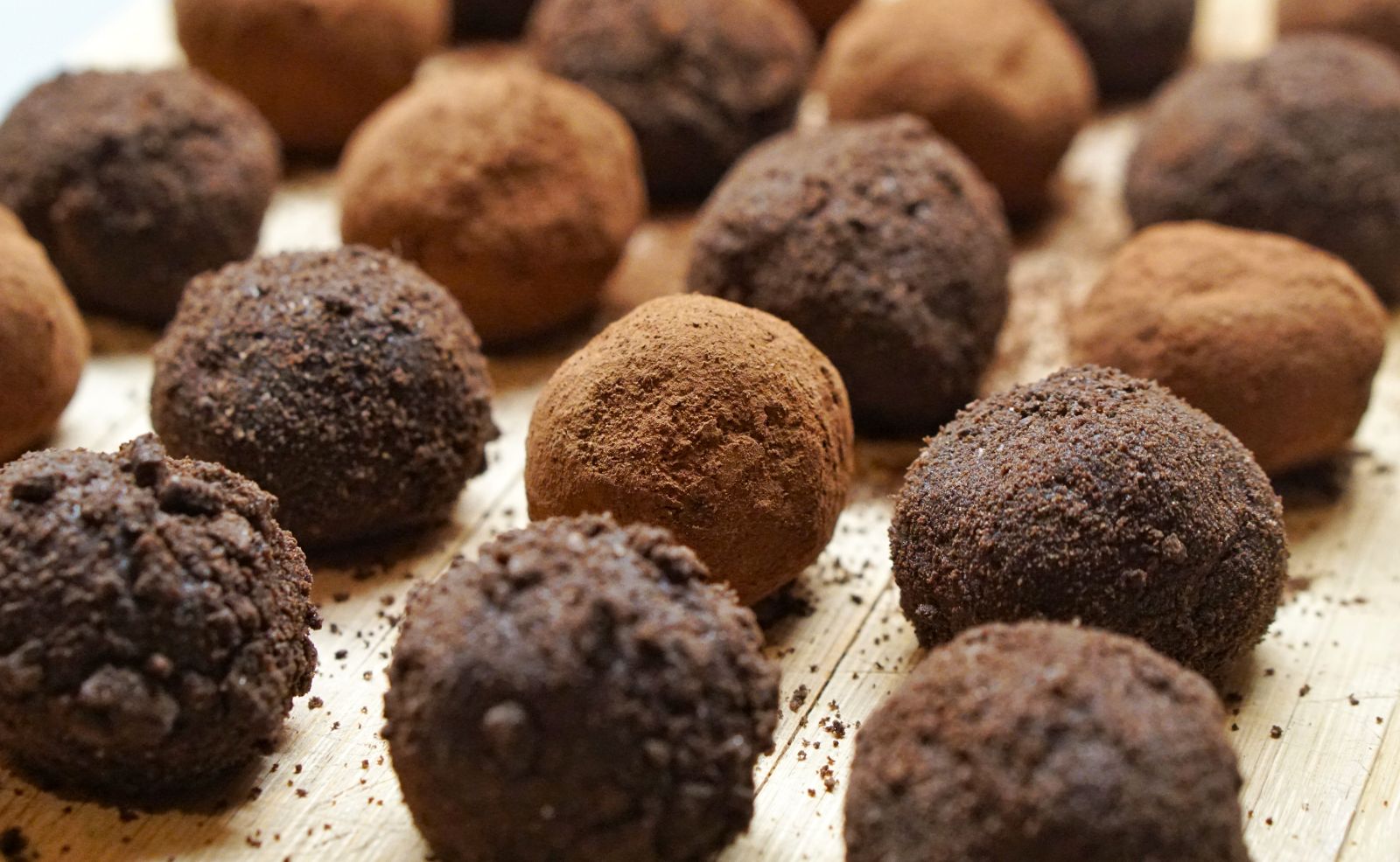 A tray of chocolate truffles