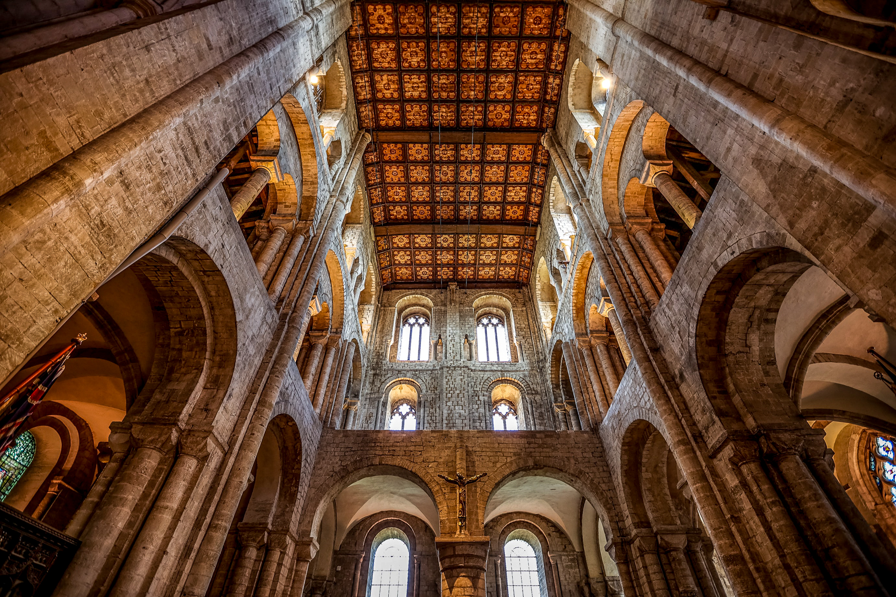 Roof and arch detail inside Winchester Cathedral 