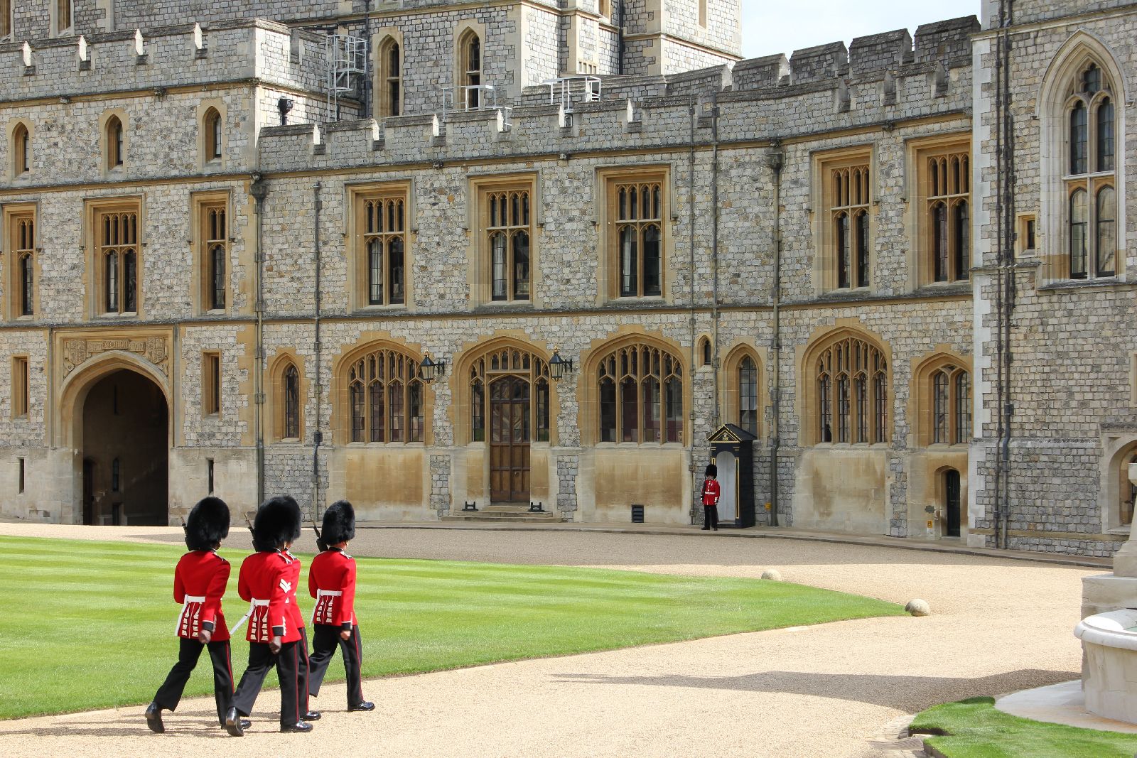 Royal guards marching outside Windsor Castle in England