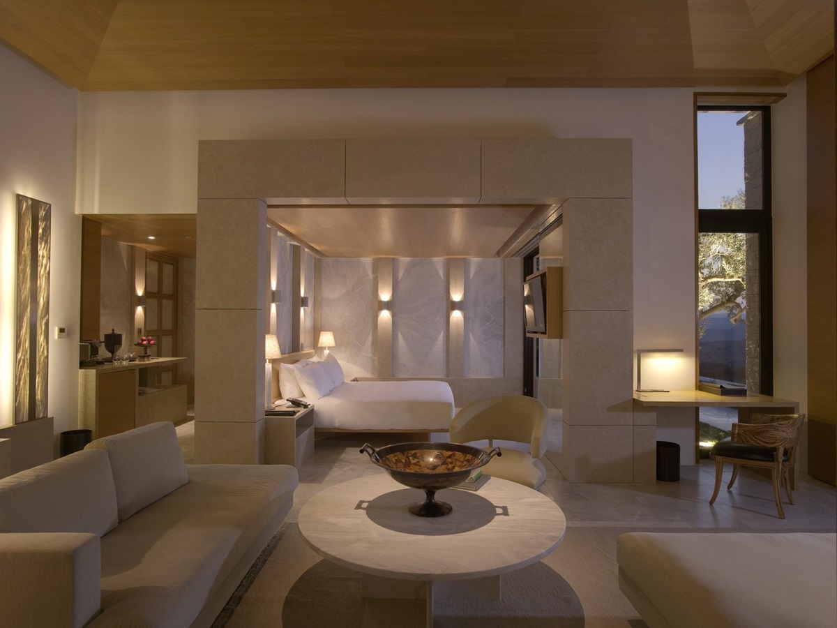 Modern lounge at Amanzoe, Greece