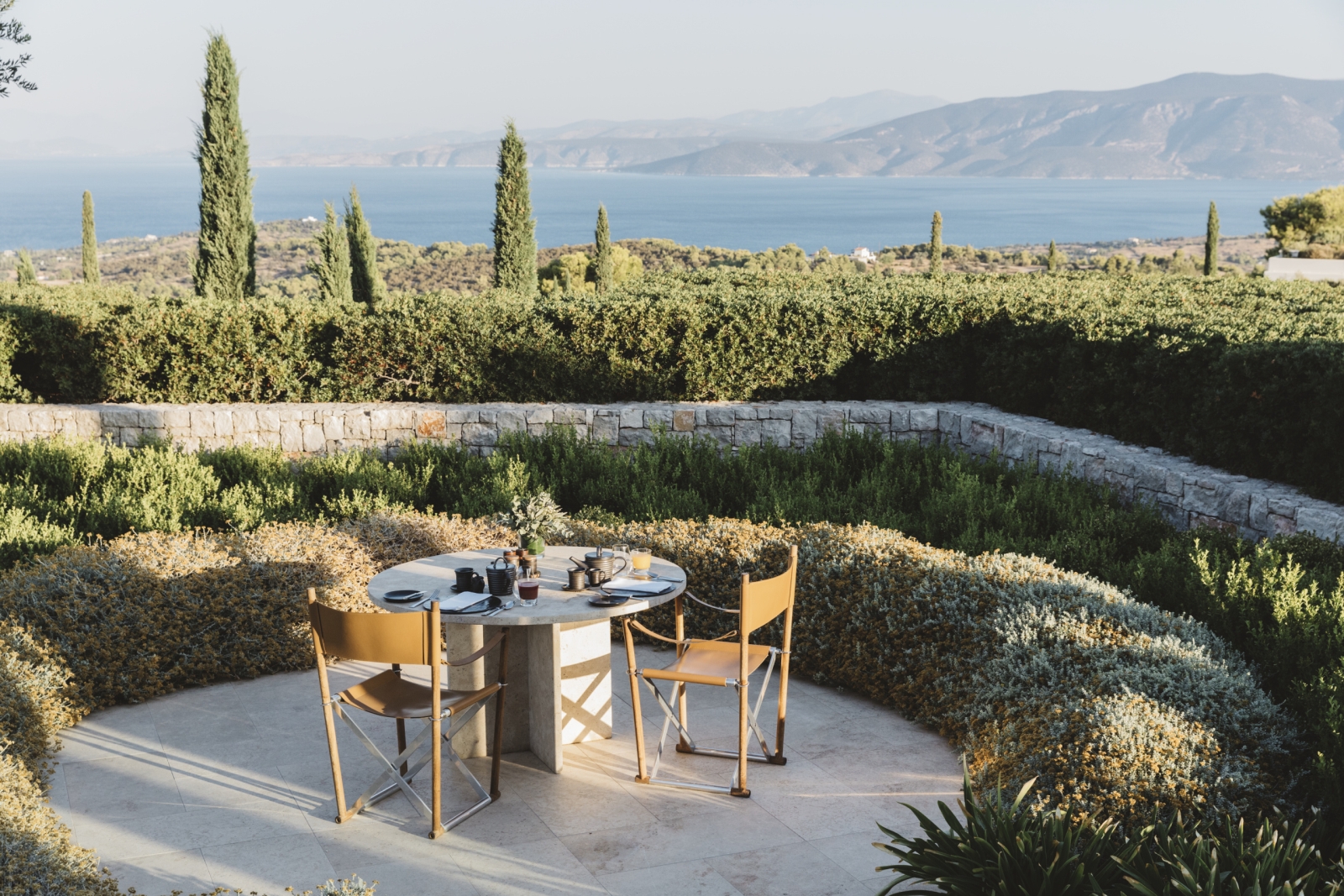 Outdoor breakfast with views over the Aegan Sea