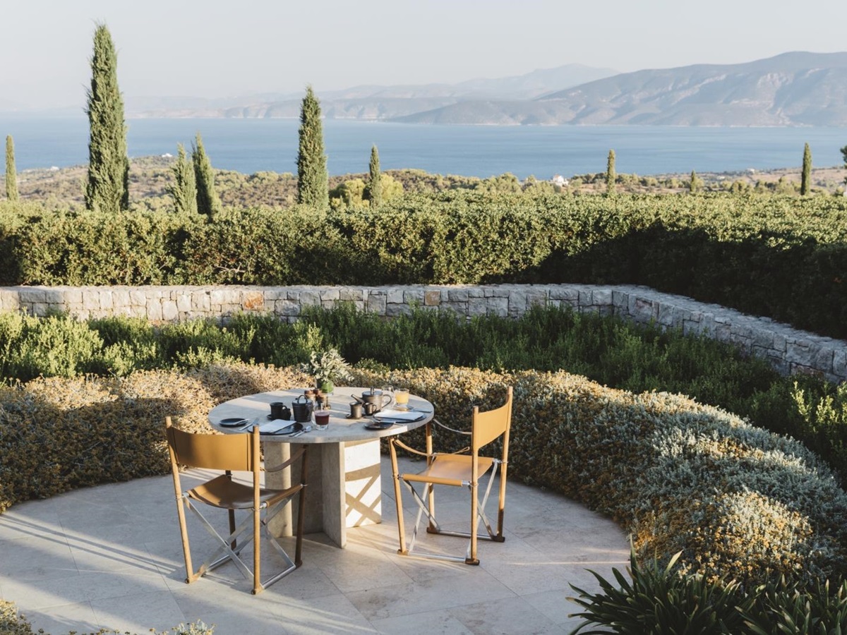 Outdoor breakfast with views over the Aegan Sea