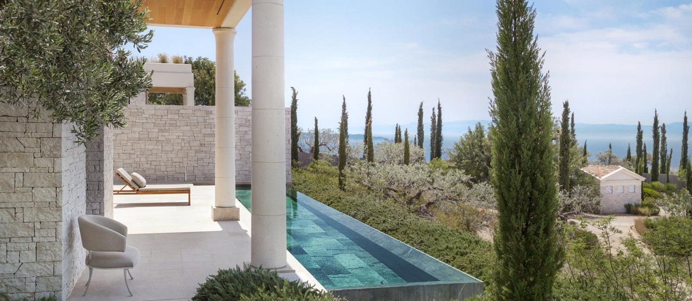 Private pool of a Pavilion overlooking the Aegan Sea at Amanzoe
