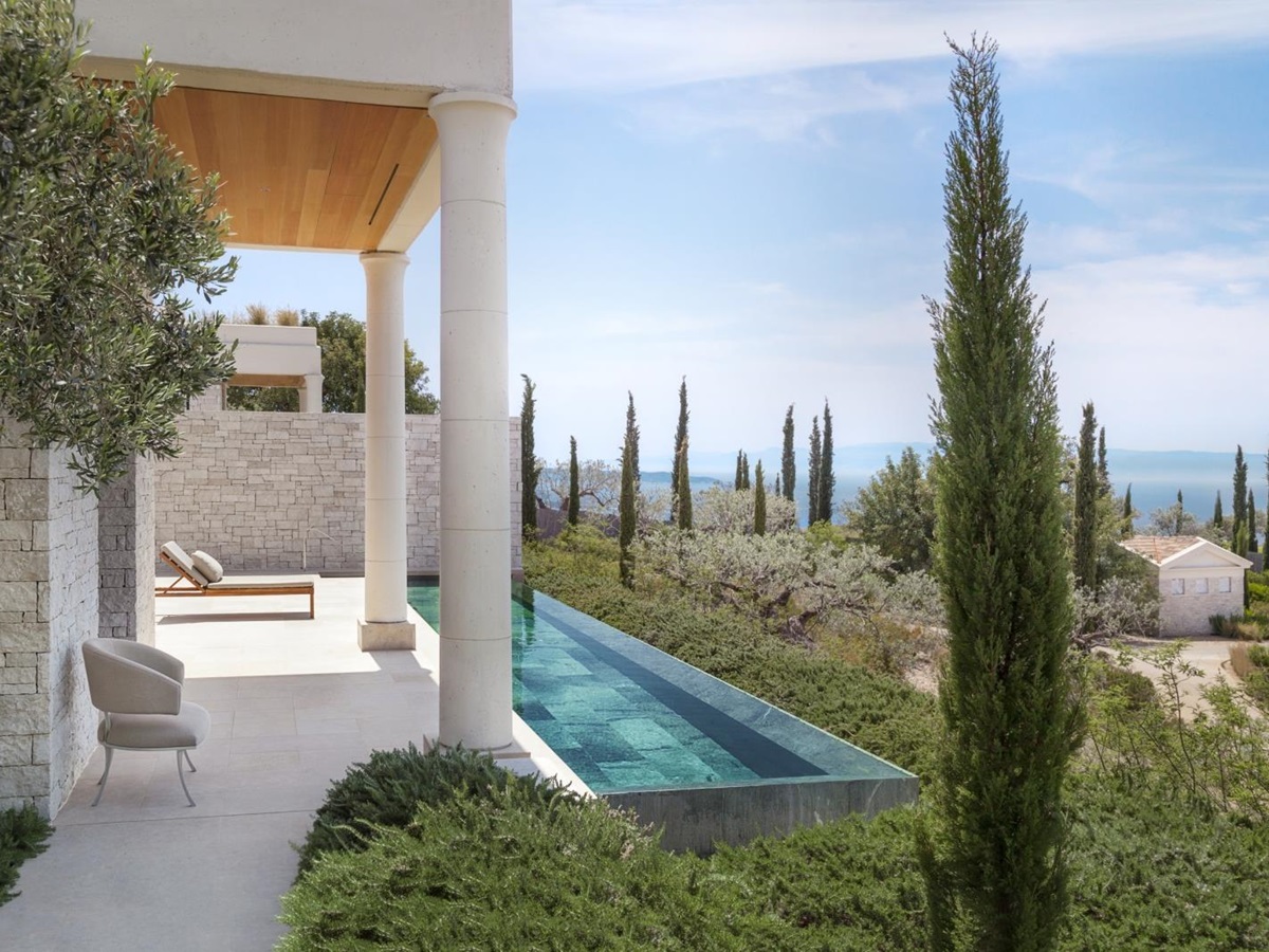 Private pool of a Pavilion overlooking the Aegan Sea at Amanzoe