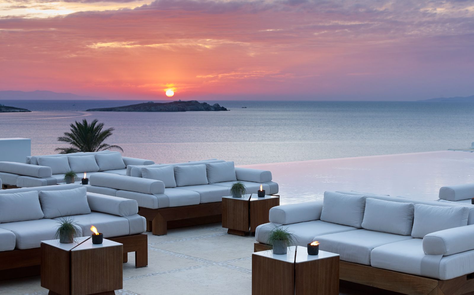 The sunset lounge at Bill and Coo Suites and Lounge on Mykonos