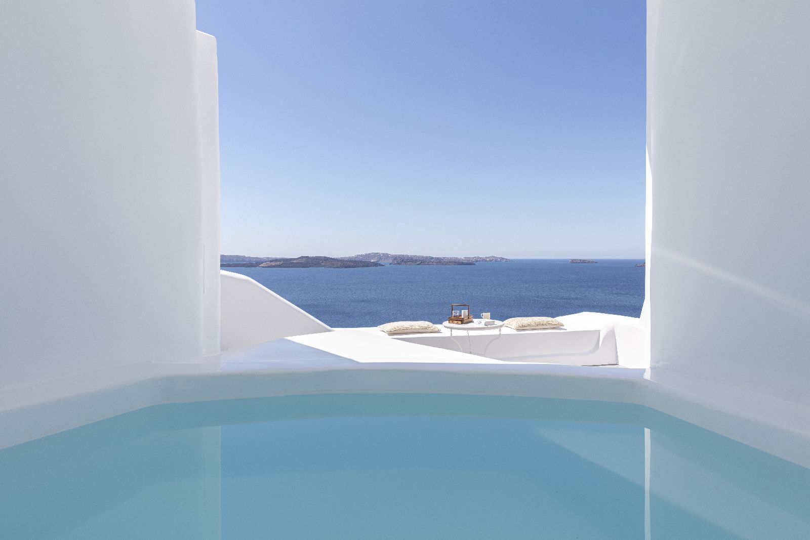 Private pool of the Honeymoon Suite at Canaves Oia Suites in Santorini Greece