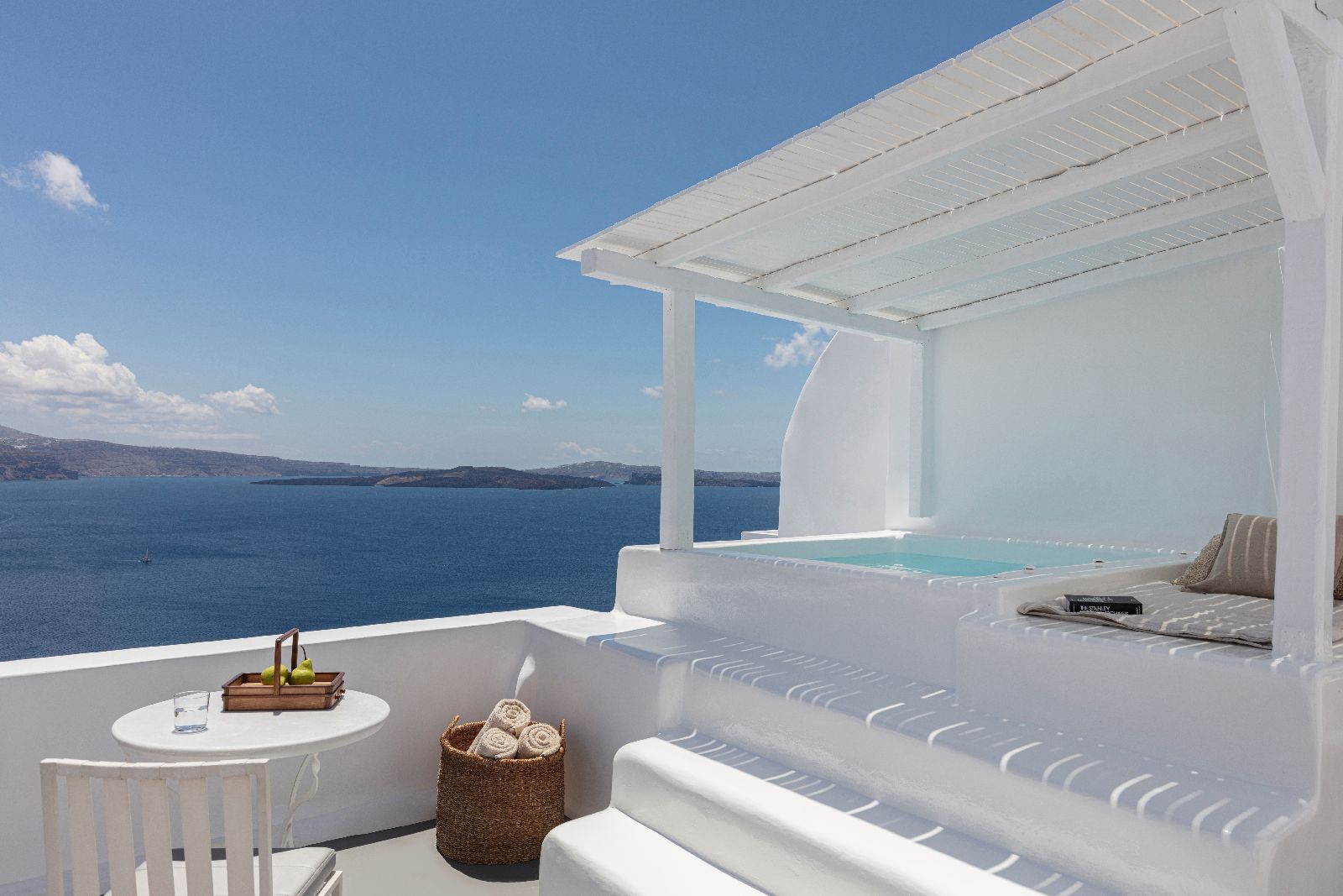Terrace and private pool of a Honeymoon Suite at Canaves Oia Suites in Santorini