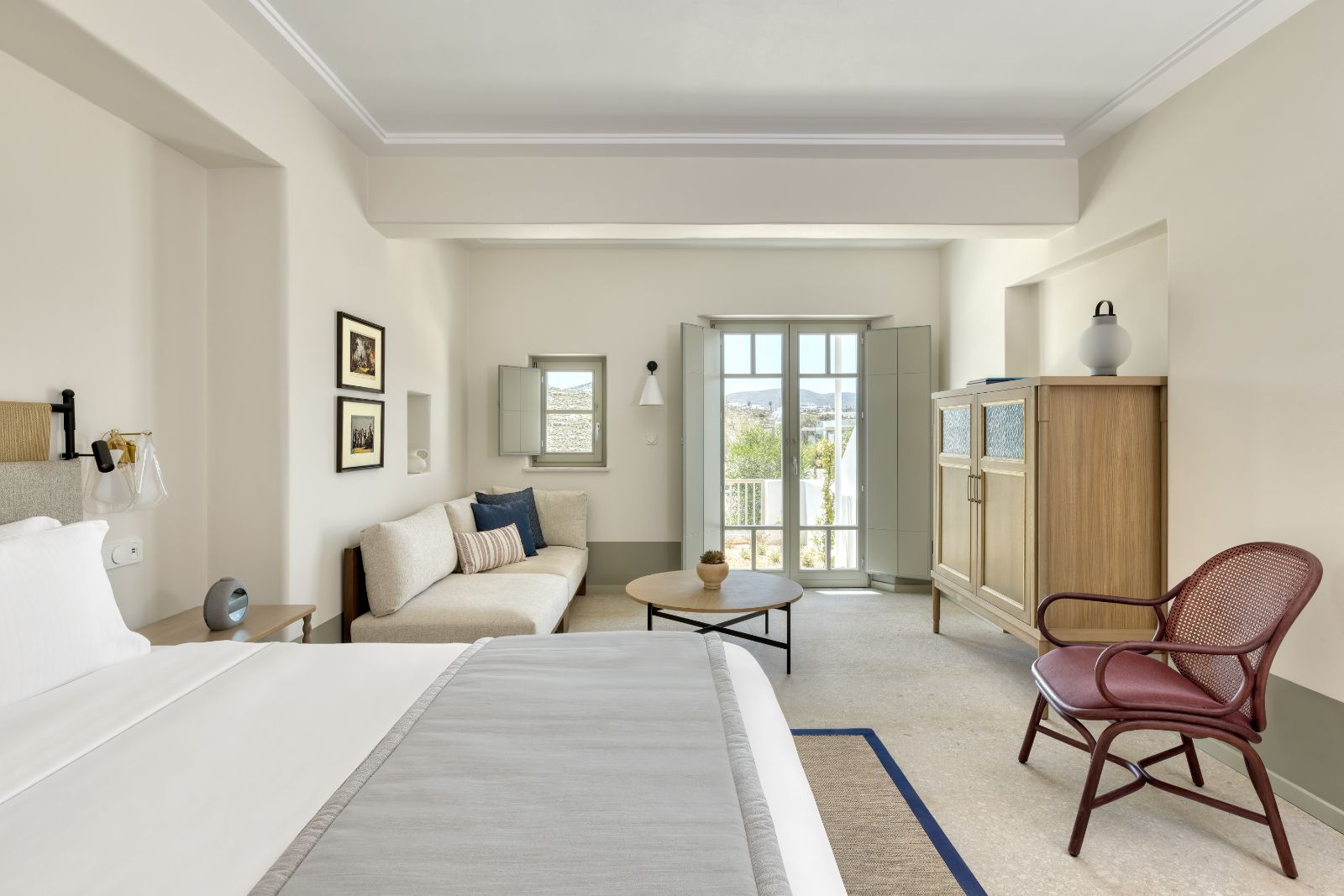 Bright interiors of an Earth Suite at the Cosme Resort in Paros Greece