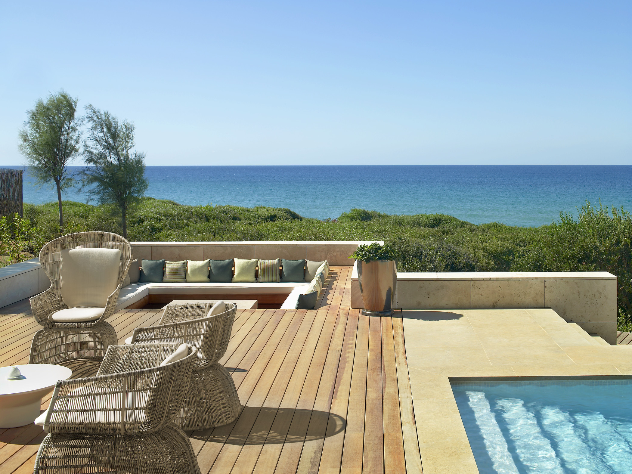 View from the Koroni Royal Villa with private swimming pool at Costa Navarino, Greece