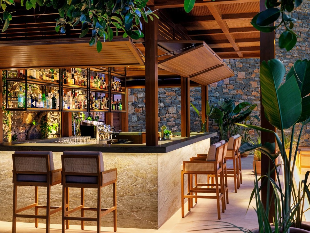 Bar area of the Ocean Bar lit up at night