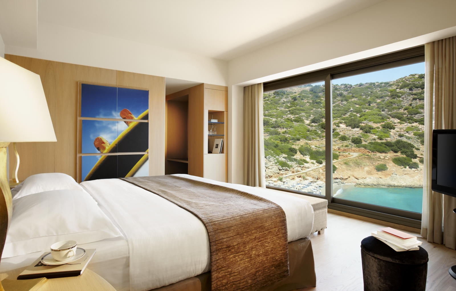 Bedroom in one of the villas at luxury resort Daios Cove in Greece
