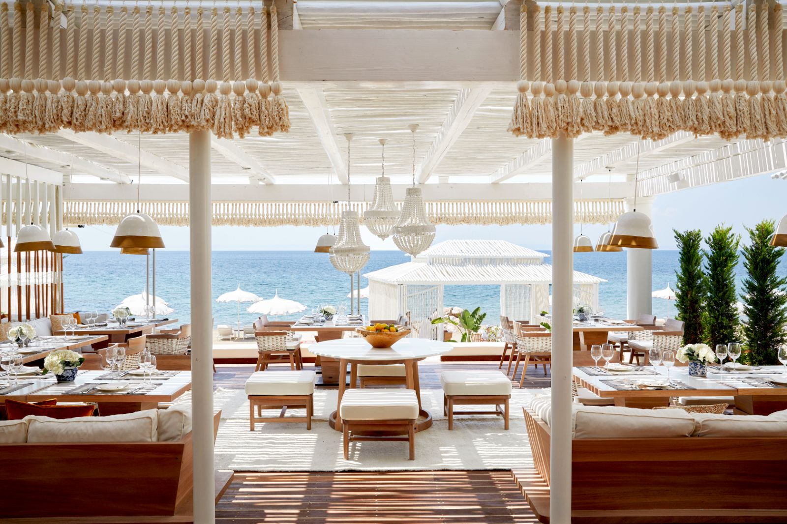 Dining with a seaview at Anithos Restaurant at luxury resort Danai Beach in Greece