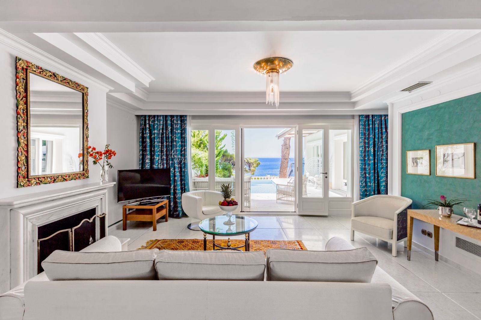 Spacious lounge of the Danai Villa at luxury resort Danai Beach in Greece