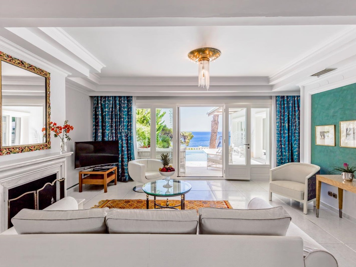 Spacious lounge of the Danai Villa at luxury resort Danai Beach in Greece