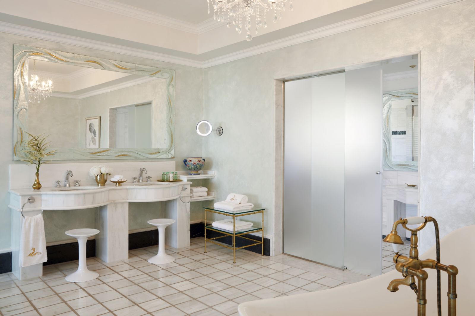 White and gold bathroom of an Executive Two-Bedroom Suite at luxury resort Danai Beach in Greece