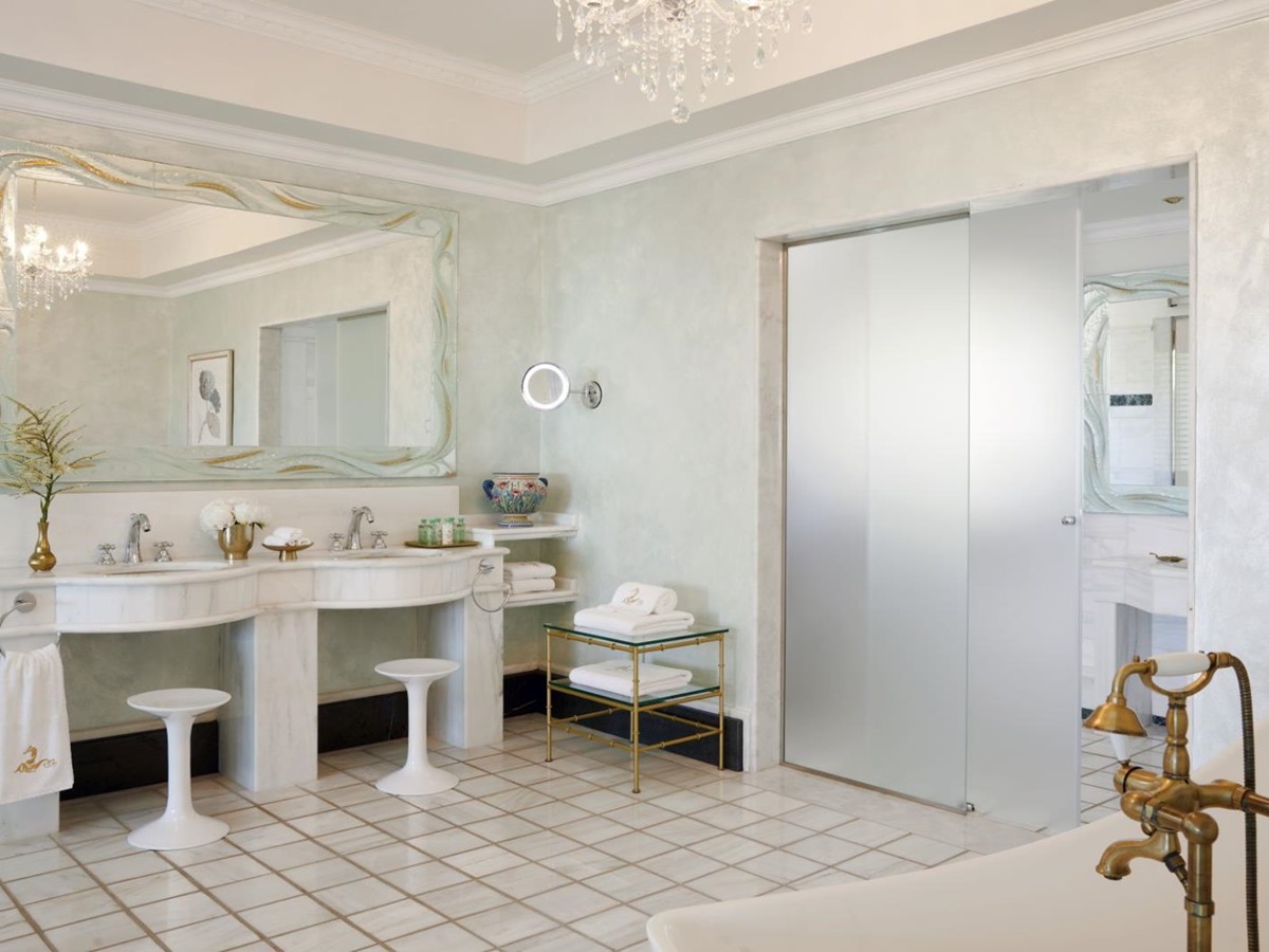 White and gold bathroom of an Executive Two-Bedroom Suite at luxury resort Danai Beach in Greece