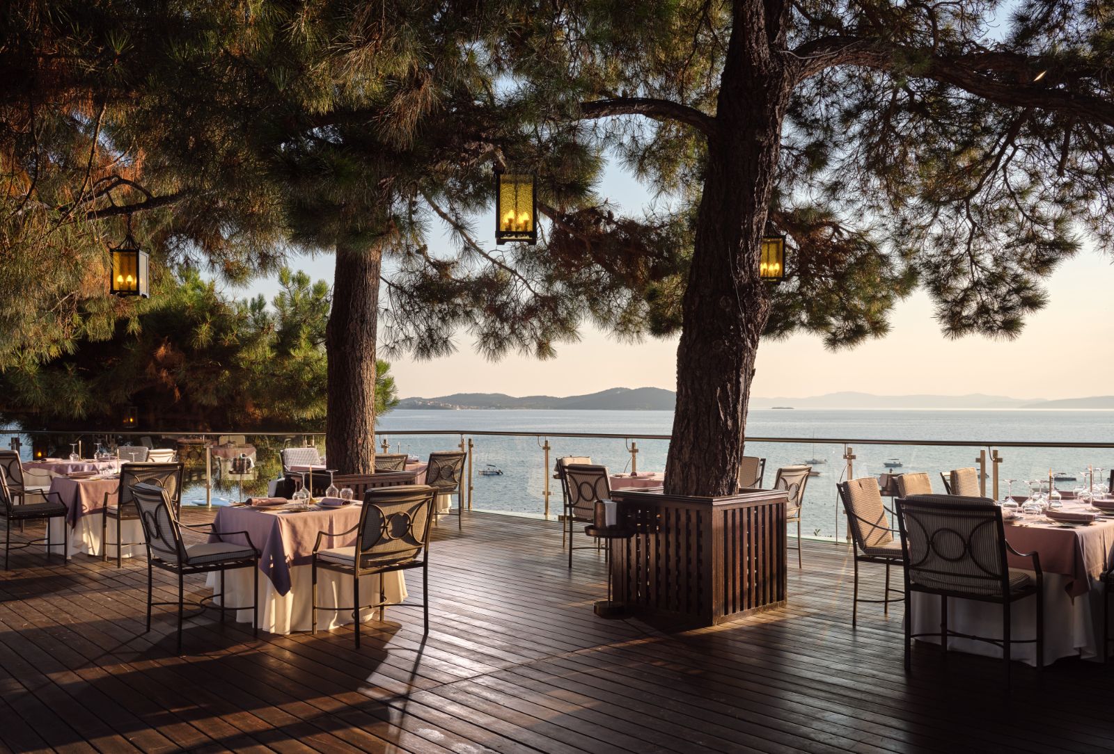 Outdoor restaurant at Eagles Palace resort in Halkidiki, Greece