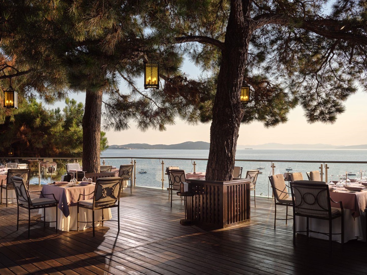Outdoor restaurant at Eagles Palace resort in Halkidiki, Greece