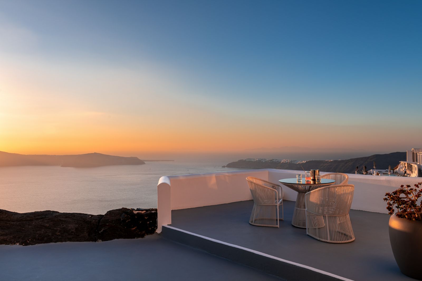 Dining table on the terrace at Grace Santorini