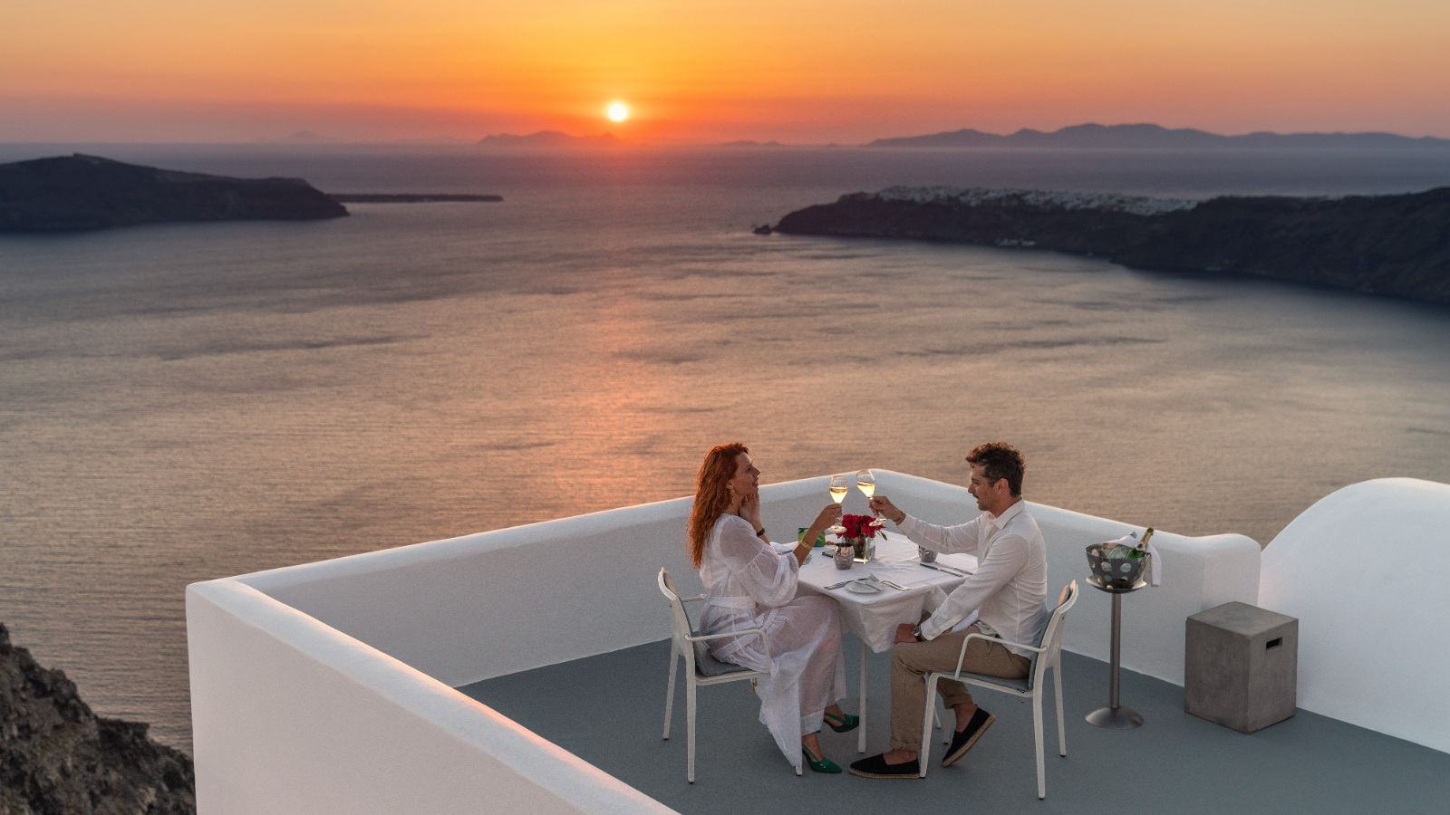 Romantic private dining on the terrace at Grace Santorini