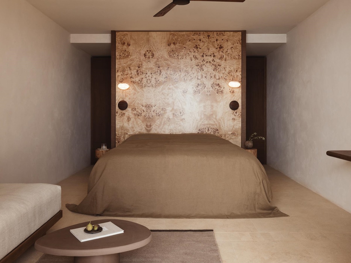 Guest suite bed at Gundari luxury resort in Greece