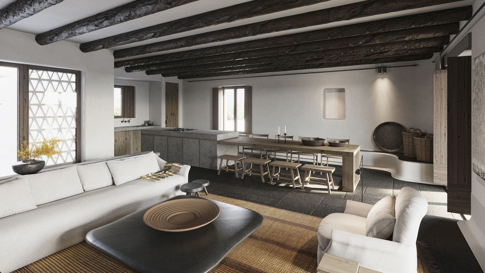Living area of a villa at Kalesma Mykonos
