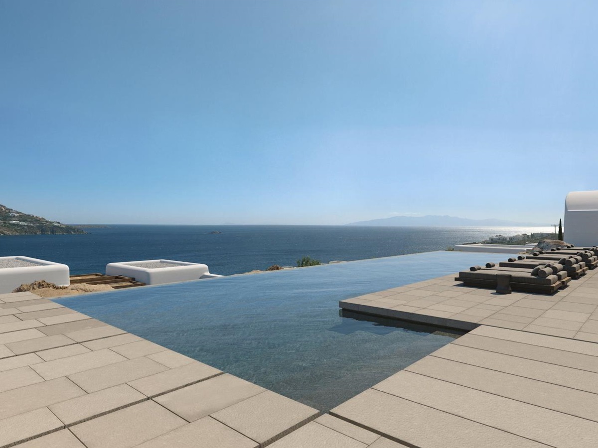 Pool and sun deck at Kalesma Mykonos
