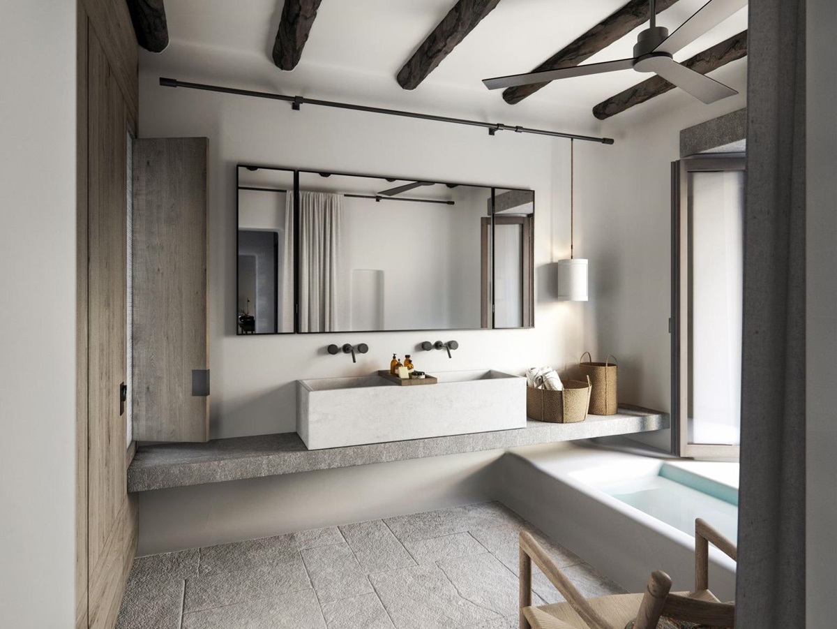 Bathroom of a suite at Kalesma Mykonos