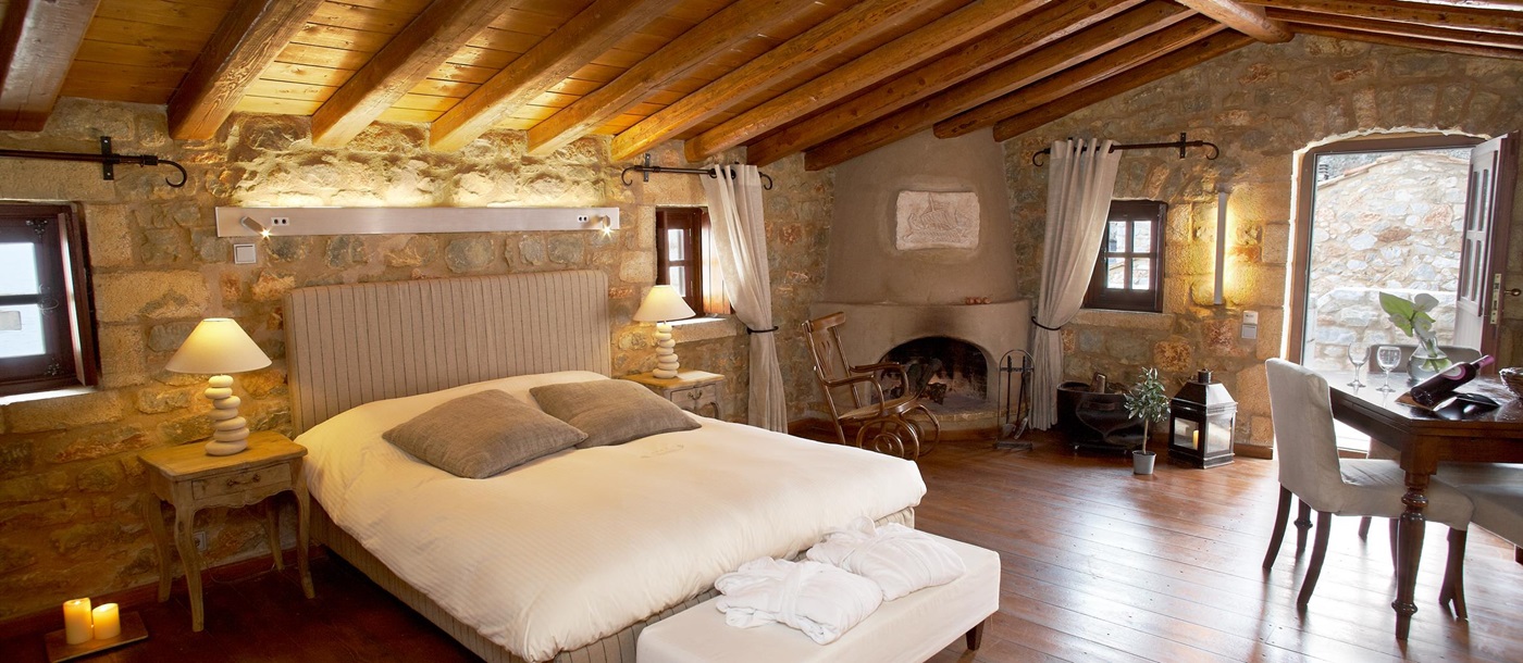 Interiors of a bedroom at Kyrimai, Greece