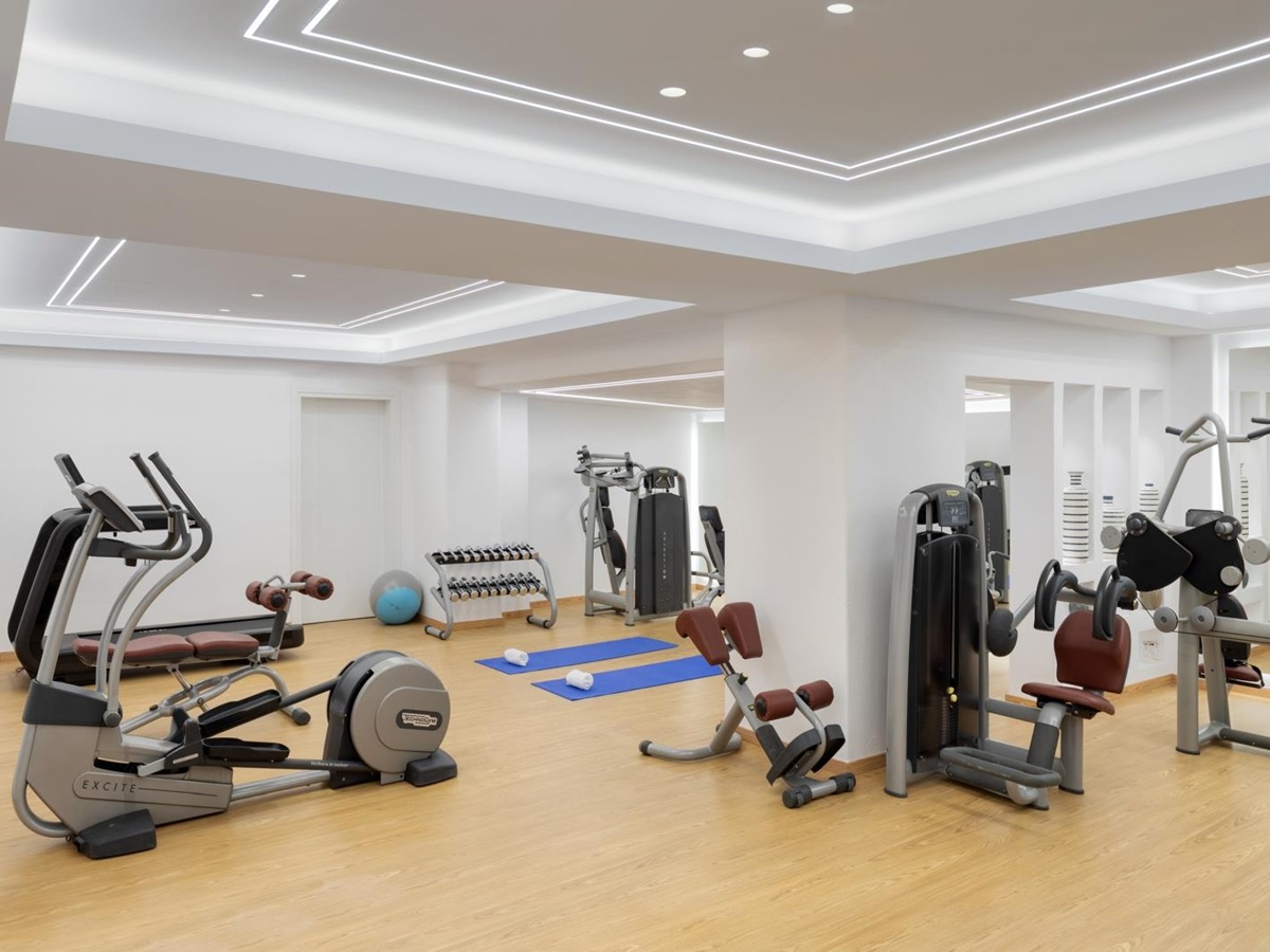 Fully equipped gym at luxury resort Mykonos Grand, Greece